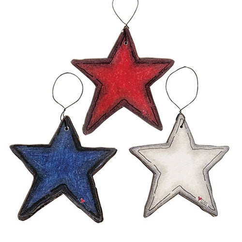 3/Set - Wooden Patriotic Star Doodle Ornaments