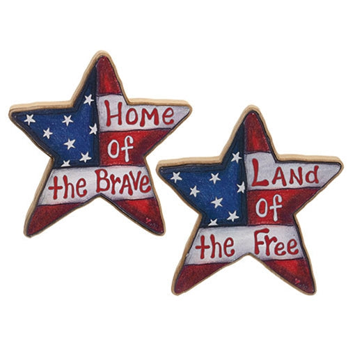 2/Set - Land of the Free & Brave Wooden Doodle Star Sitters