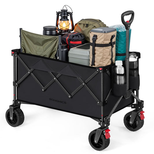 Folding Wagon, Camping Wagon Collaspible with Handle, 40 Gallons, Holds up to 330 lb, 4 Removable Wheels, Utility Garden Cart for Outdoor, Space-Saving, Ink Black