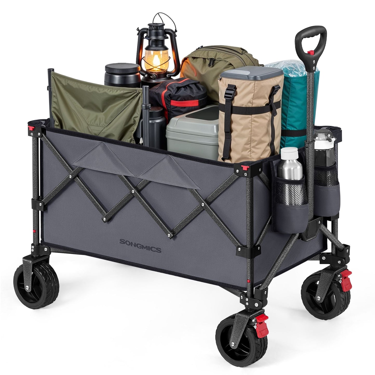 Folding Wagon, Camping Wagon Collaspible with Handle, 40 Gallons, Holds up to 330 lb, 4 Removable Wheels, Utility Garden Cart for Outdoor, Space-Saving, Slate Gray