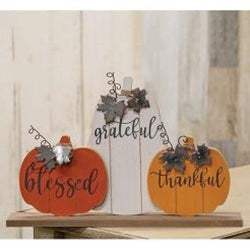 3/Set Thankful Grateful Blessed Wood Pumpkin Trio