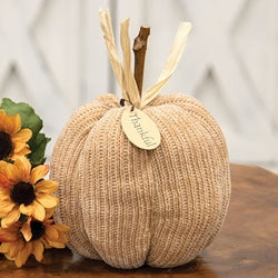 Beige Thankful Sweater Pumpkin - 5.5" dia.