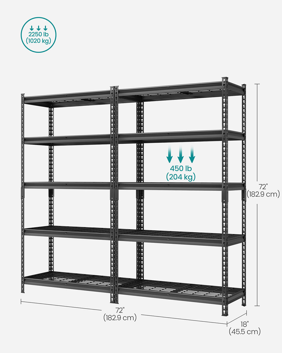 5-Tier Storage Shelves, 2,250 lb Load