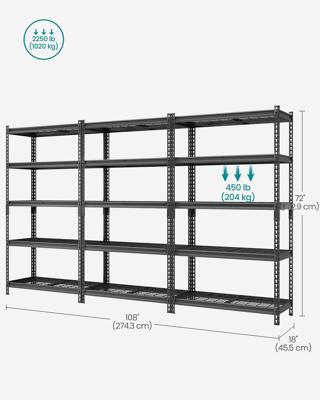 5-Tier Storage Shelves, 2,250 lb Load