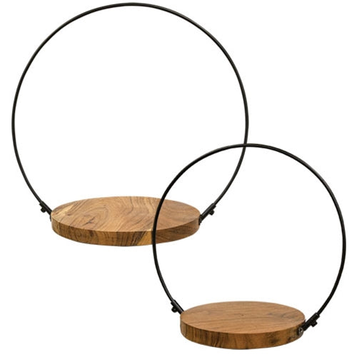 2/Set Wood & Iron Halo Candle Holders