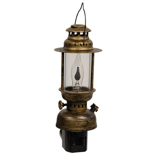 Distressed Bronze Finish Lantern Plug-In Nightlight w/1 W Flicker Bulb