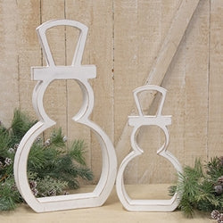 2/Set - White Wooden Cutout Standing Snowmen
