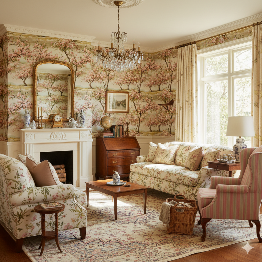 Orchard Blossom Rows Wallpaper