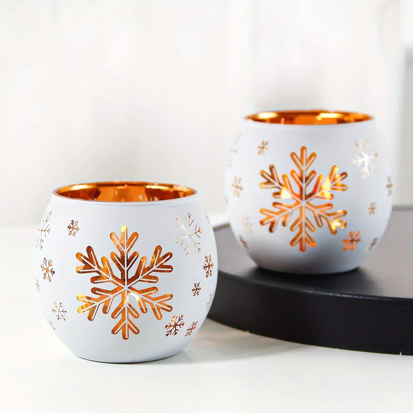 Glass Candle Holders Snowflake Design Clear