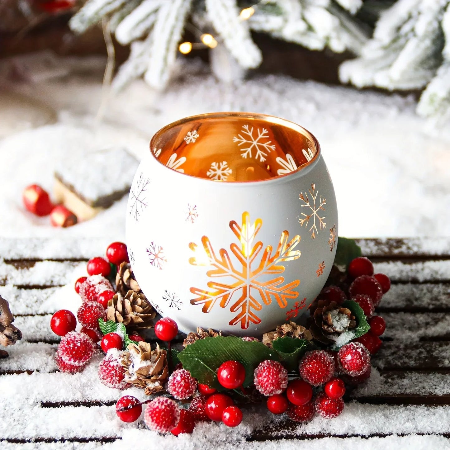 Glass Candle Holders Snowflake Design Clear