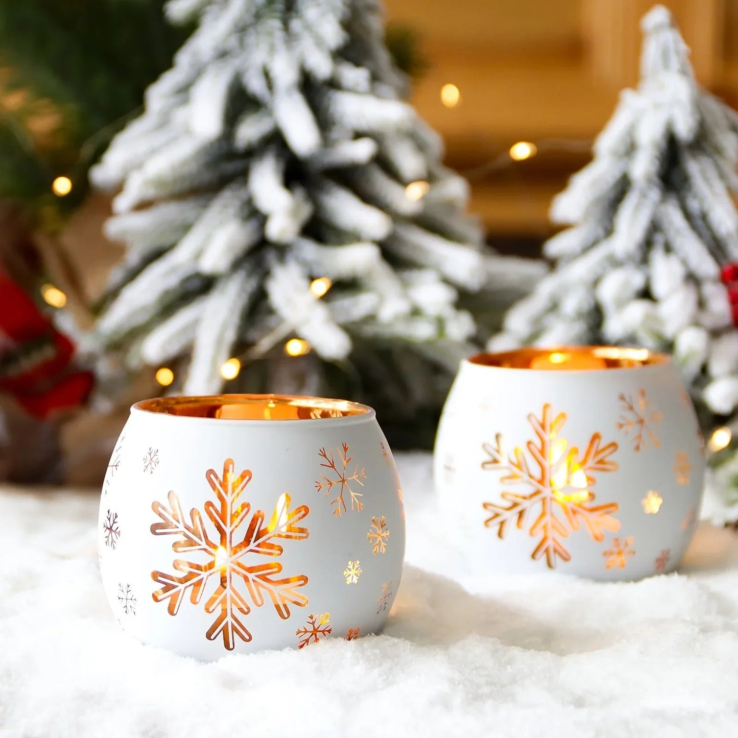 Glass Candle Holders Snowflake Design Clear