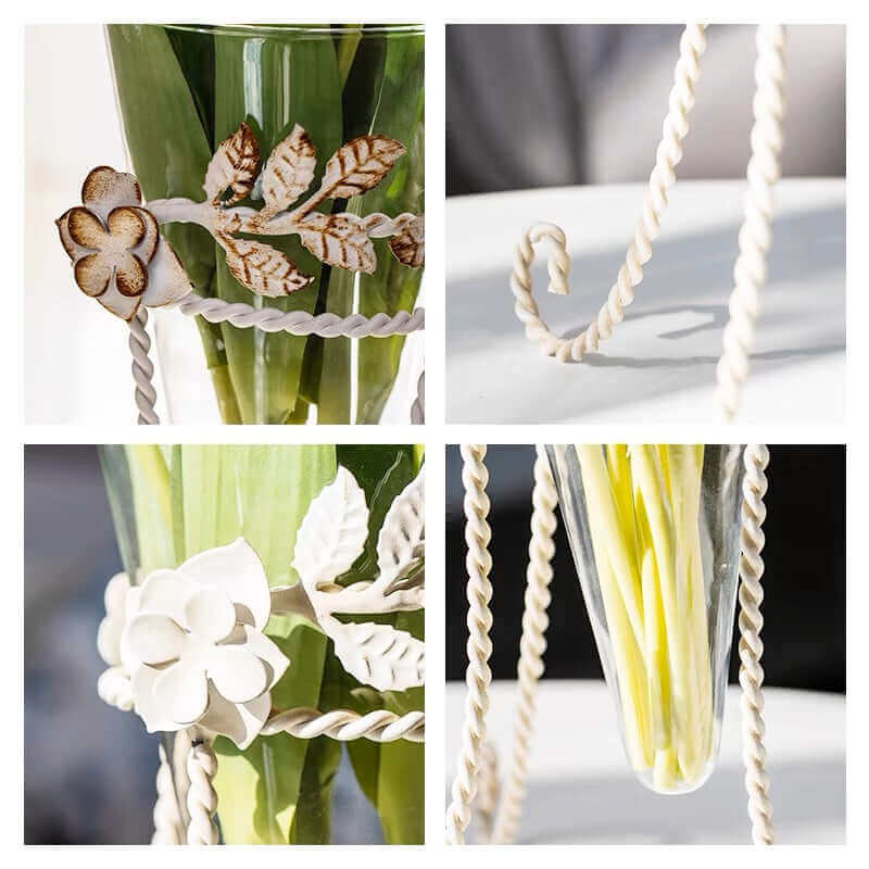 Glass Vase with Antique Floral Metal Stand