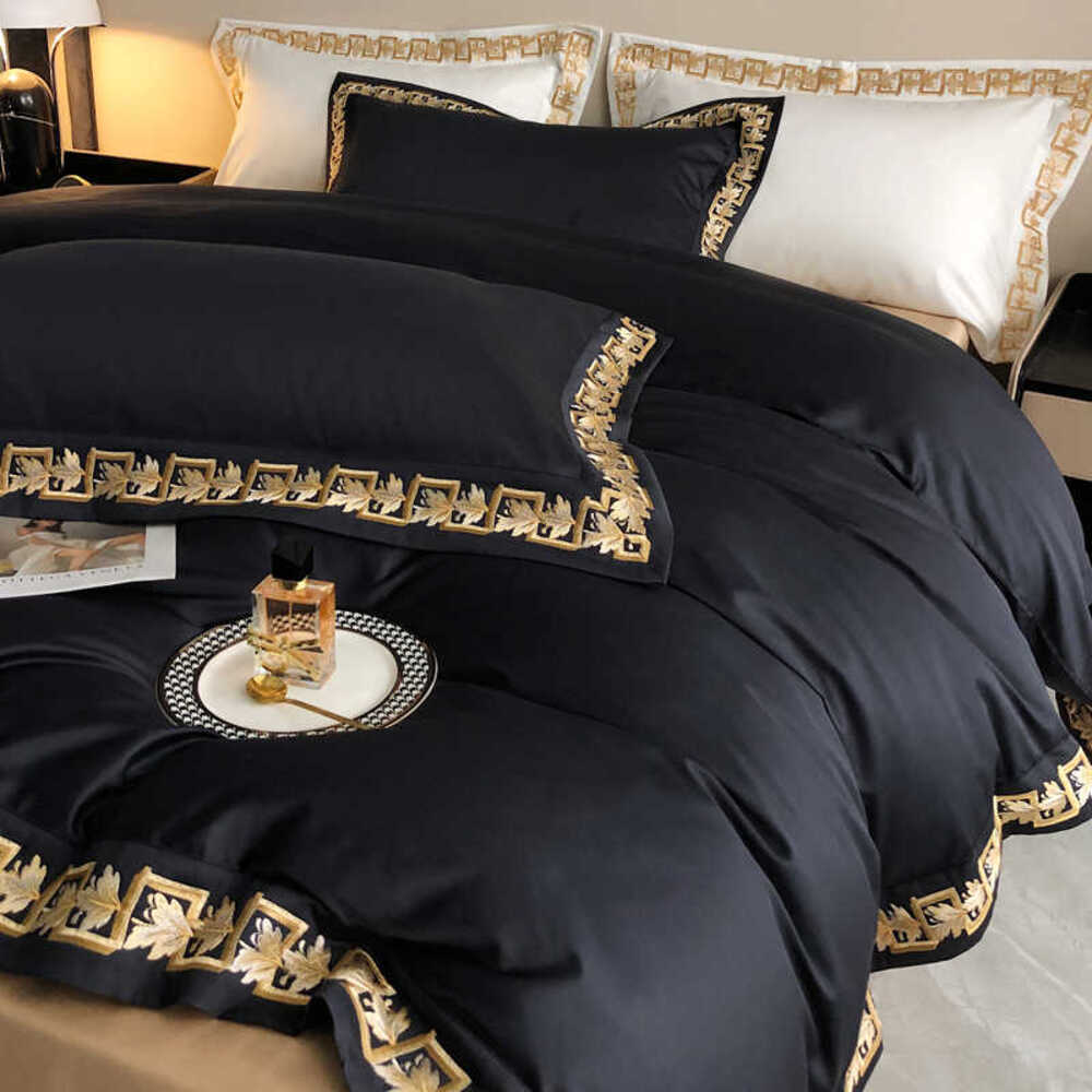 Gold Embroidery Egyptian Cotton Duvet Cover
