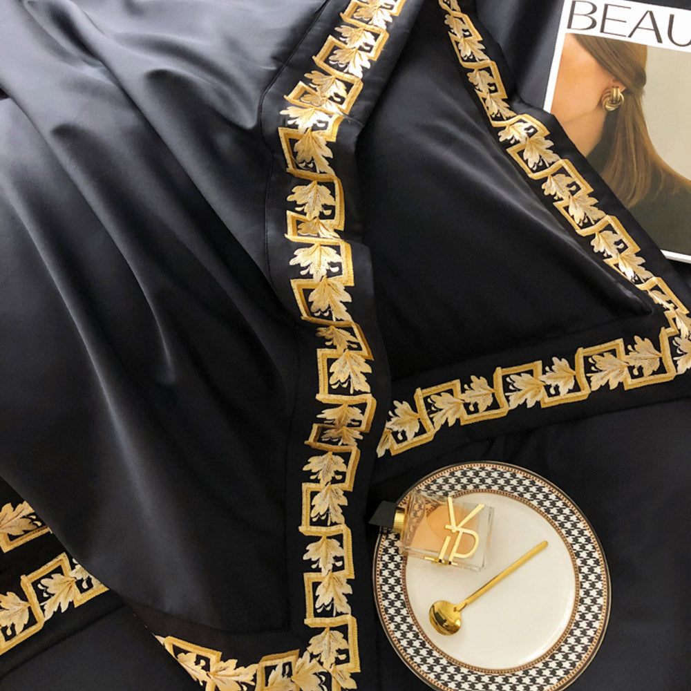 Gold Embroidery Egyptian Cotton Duvet Cover