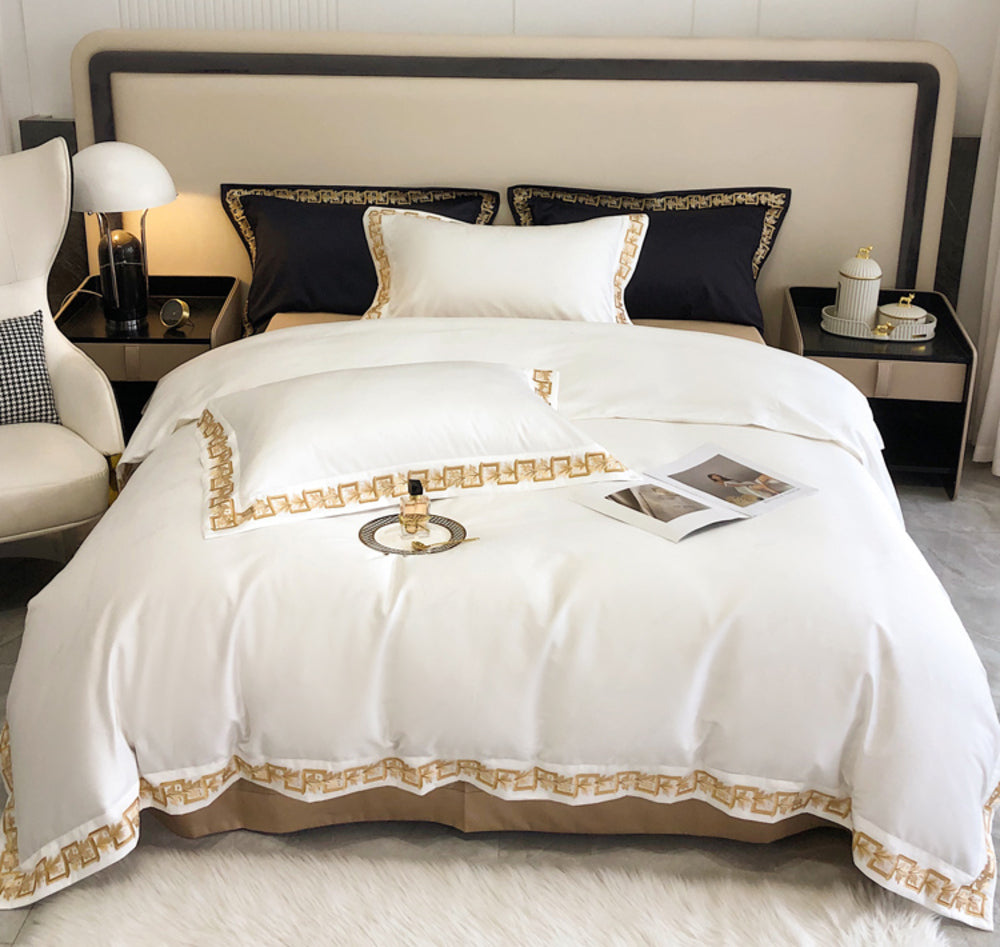 Gold Embroidery Egyptian Cotton Duvet Cover