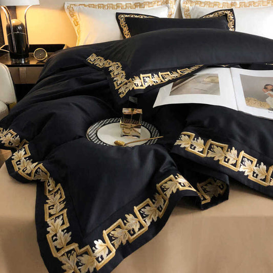 Gold Embroidery Egyptian Cotton Duvet Cover
