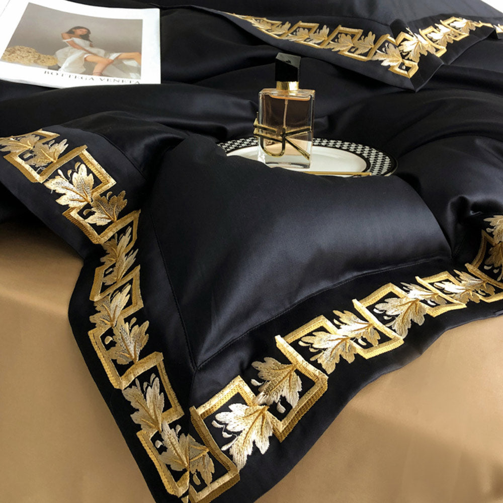 Gold Embroidery Egyptian Cotton Duvet Cover