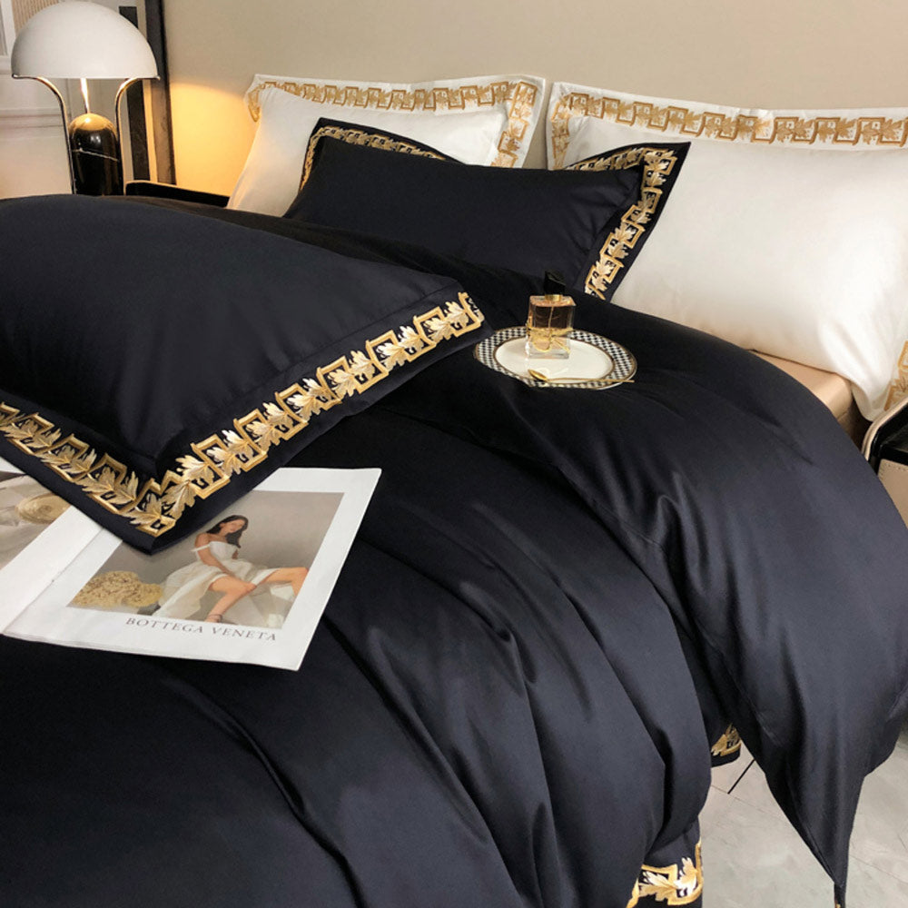 Gold Embroidery Egyptian Cotton Duvet Cover