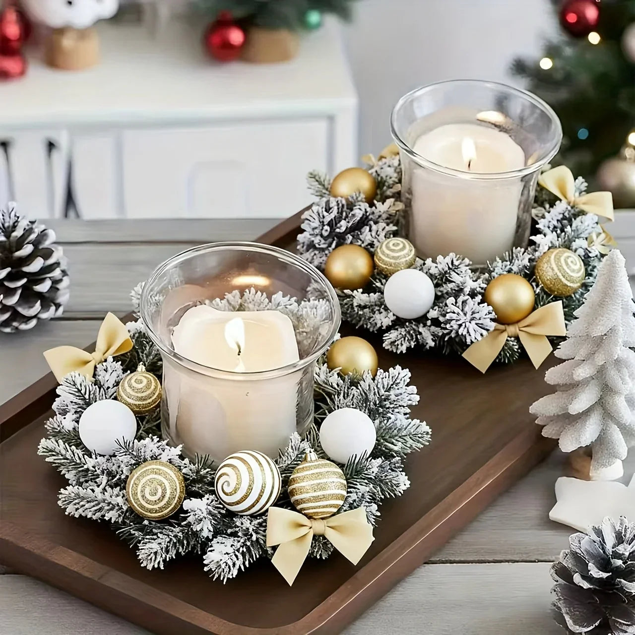 Golden Metal Winter Decor with Holiday Accents