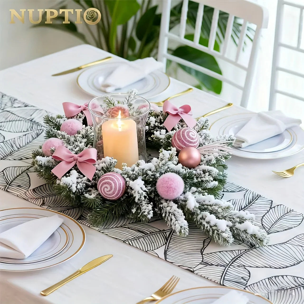 Golden Metal Winter Decor with Holiday Accents