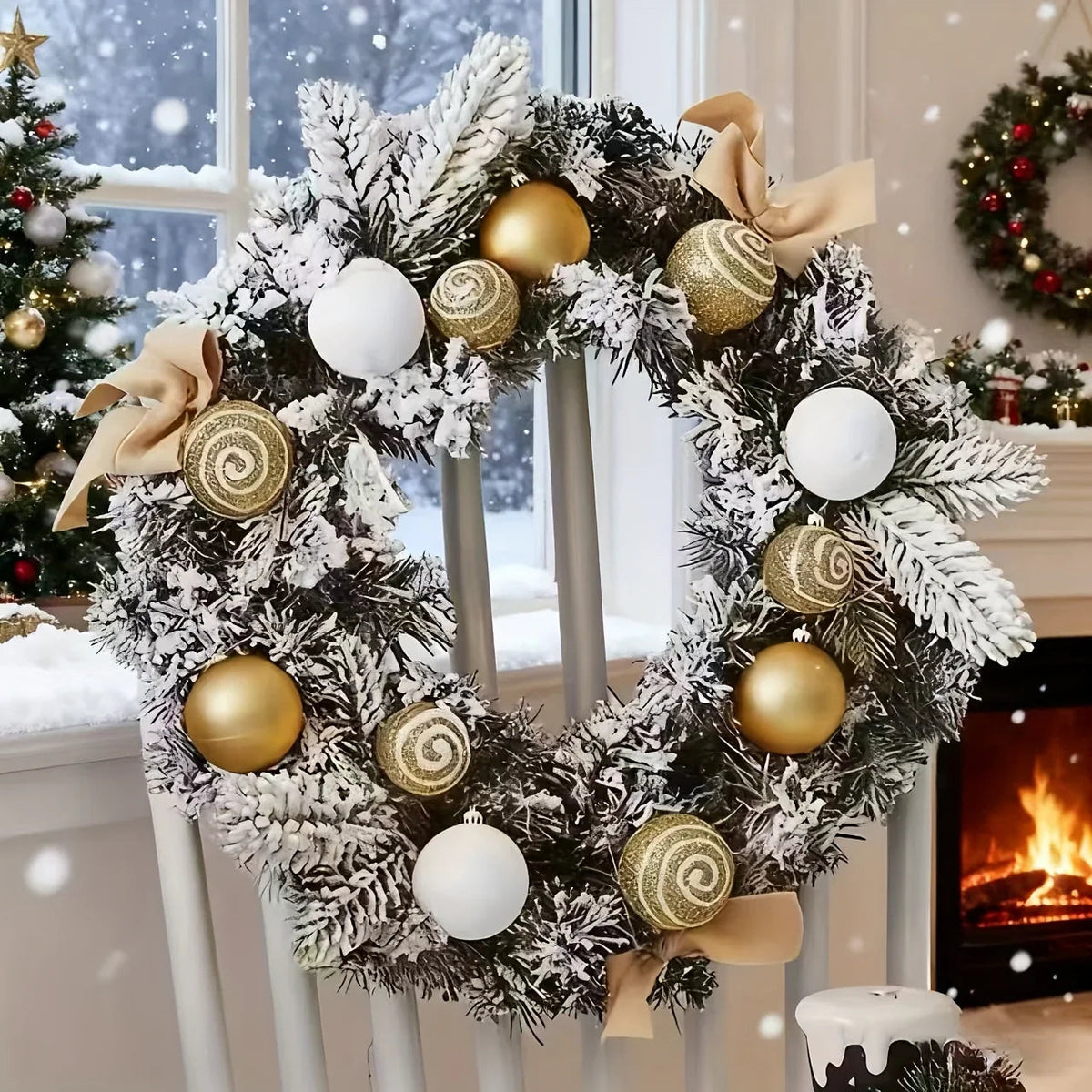 Golden Metal Winter Decor with Holiday Accents