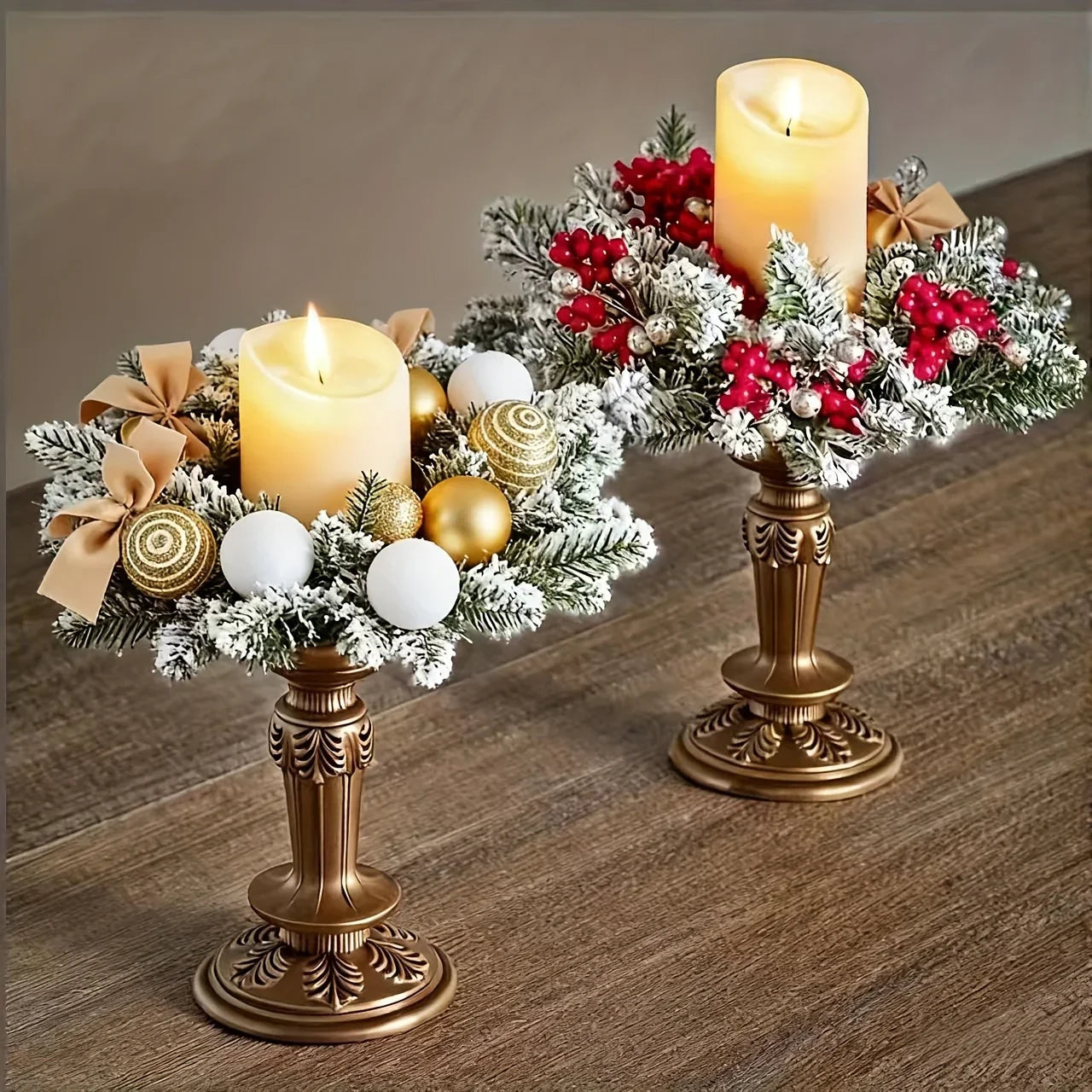 Golden Metal Winter Decor with Holiday Accents