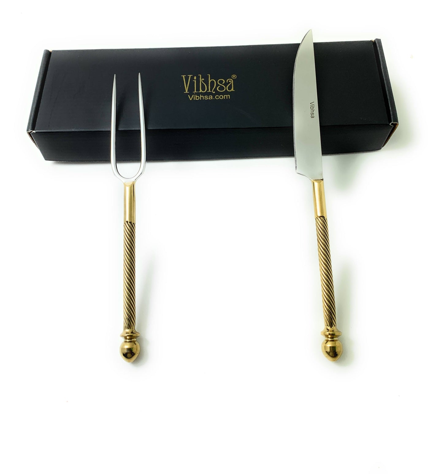 Luxury Carving Set – Handmade Stainless Steel with Golden Accents