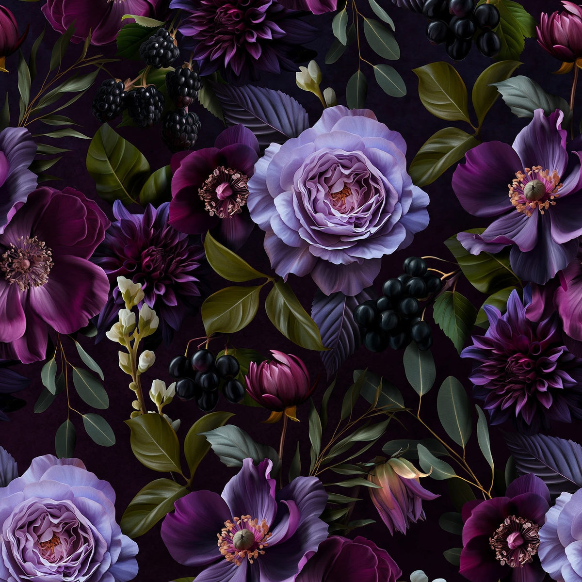 Dark Floral Gothic Moody Wallpaper Peel and Stick