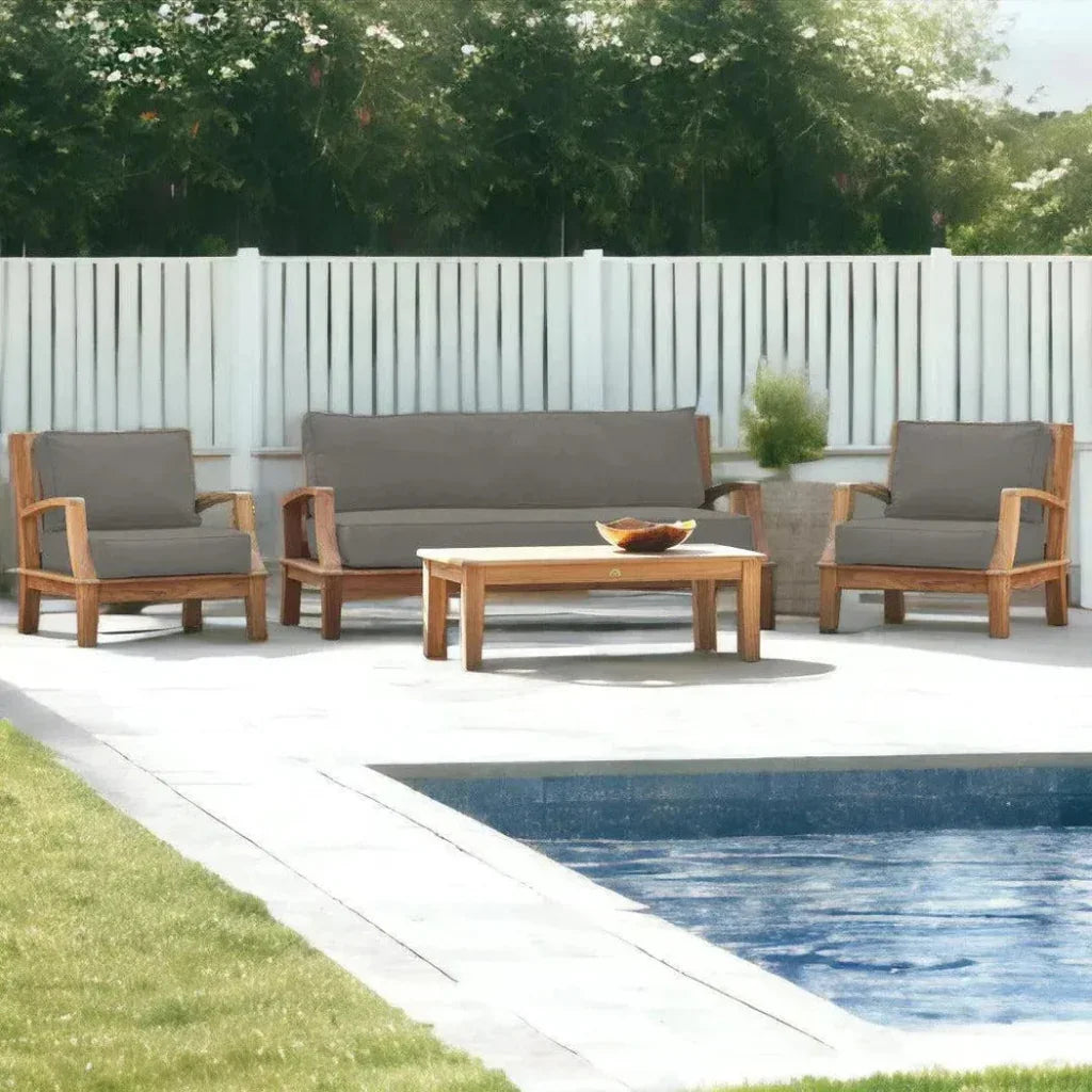 Grande Teak Deep Outdoor Couch with Sunbrella Cushions
