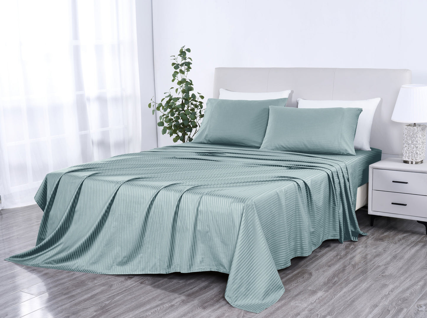 Kathy Ireland 500 Thread Count Damask Stripe Sheet Set with Optifit