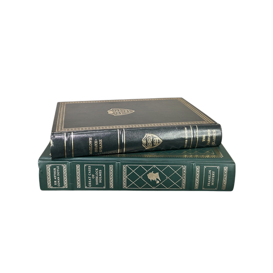 Vintage Green Gilded Books featuring hardcover leather-look bindings in dark green with gilt accents.