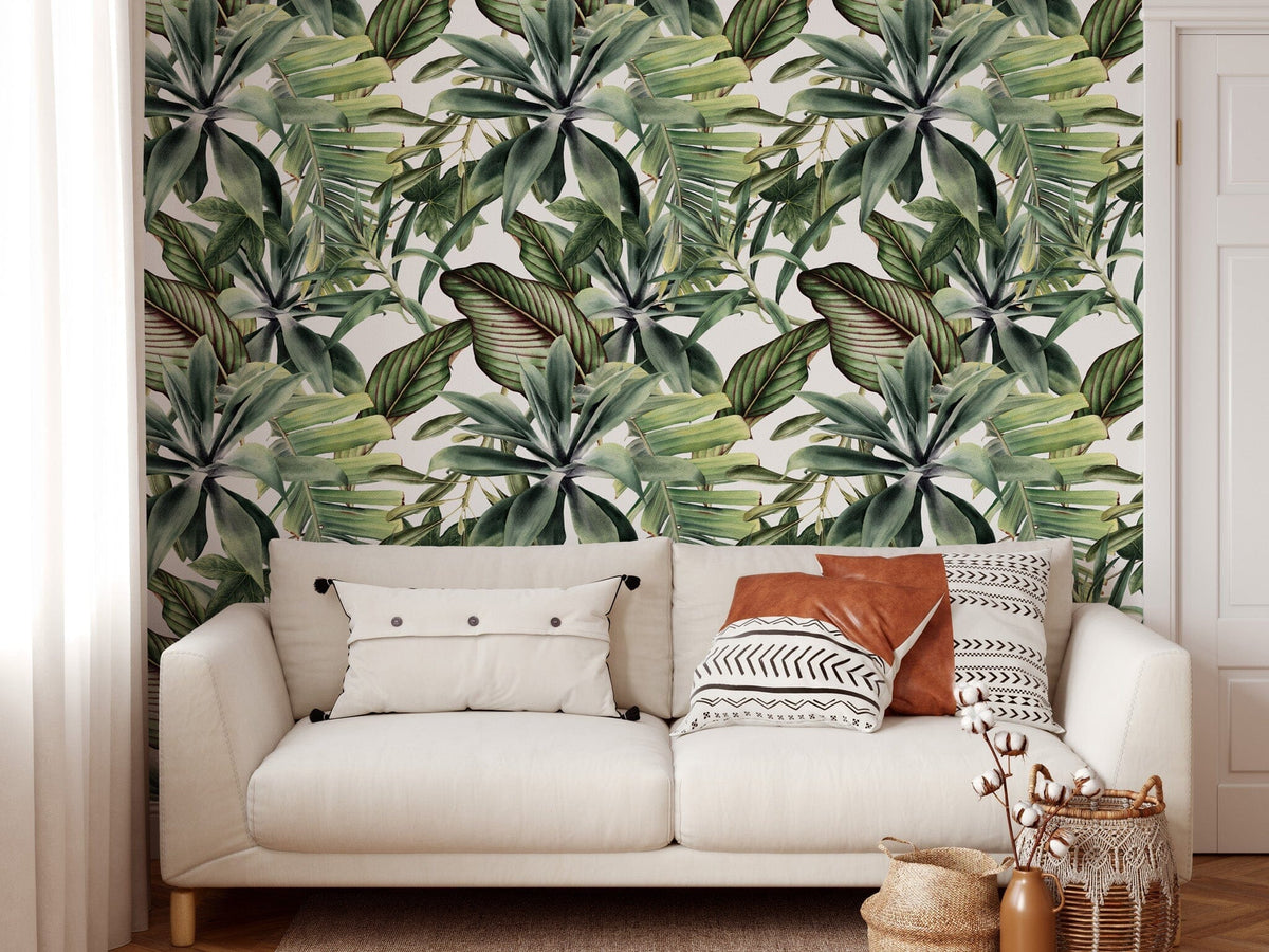 Green Tropical Leaves Self Adhesive Wallpaper