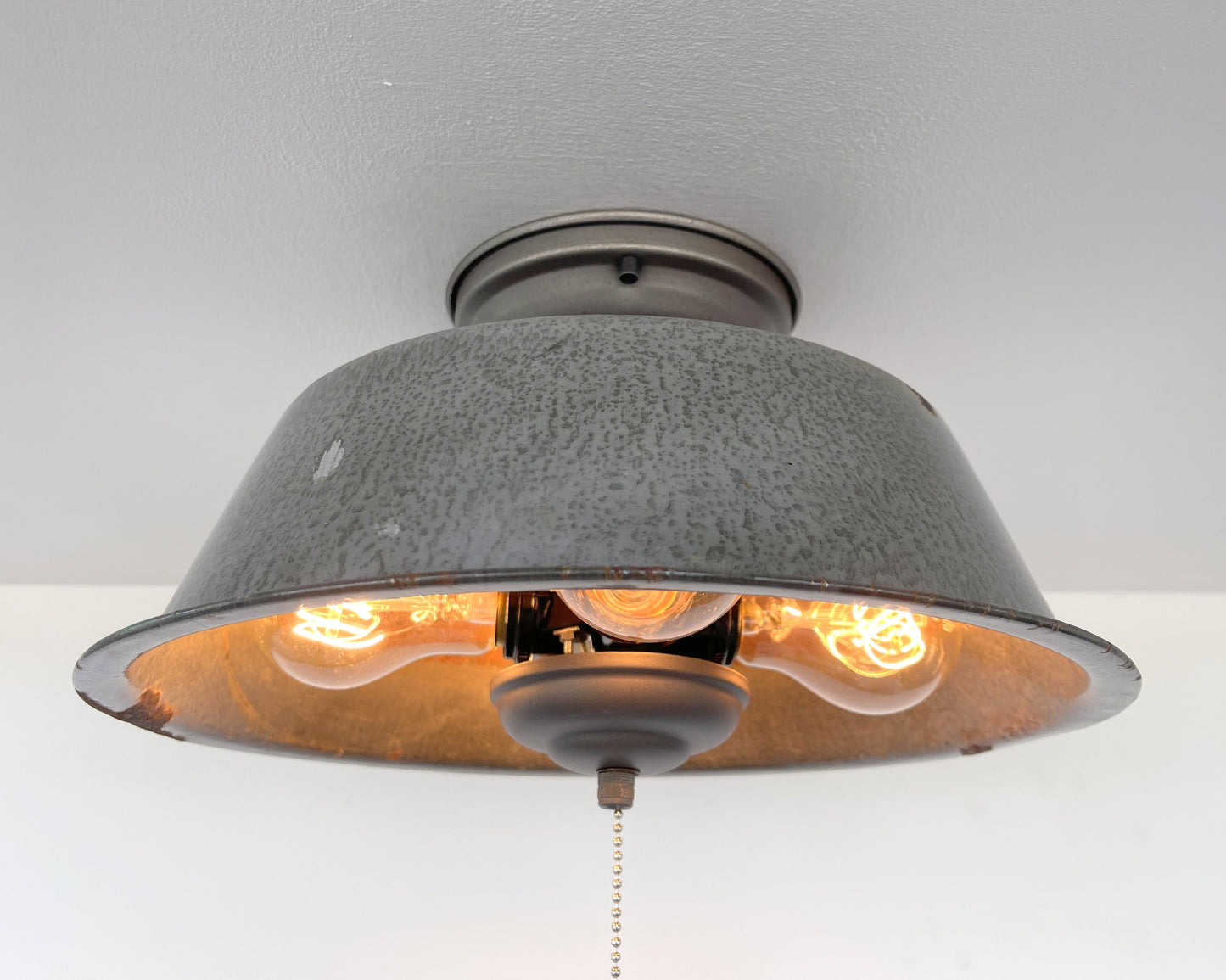 Antique FARMHOUSE GRANITEWARE Pan Ceiling Light