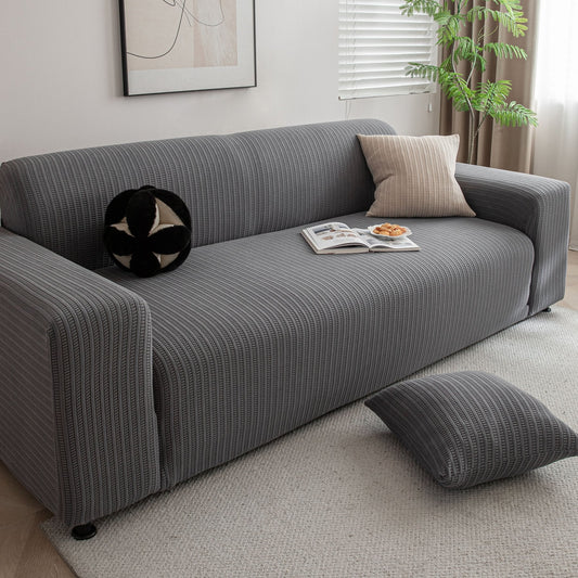 3D Grid Jacquard Sofa Cover, High Stretch Plush Waffle Couch Slipcover with Tie Straps