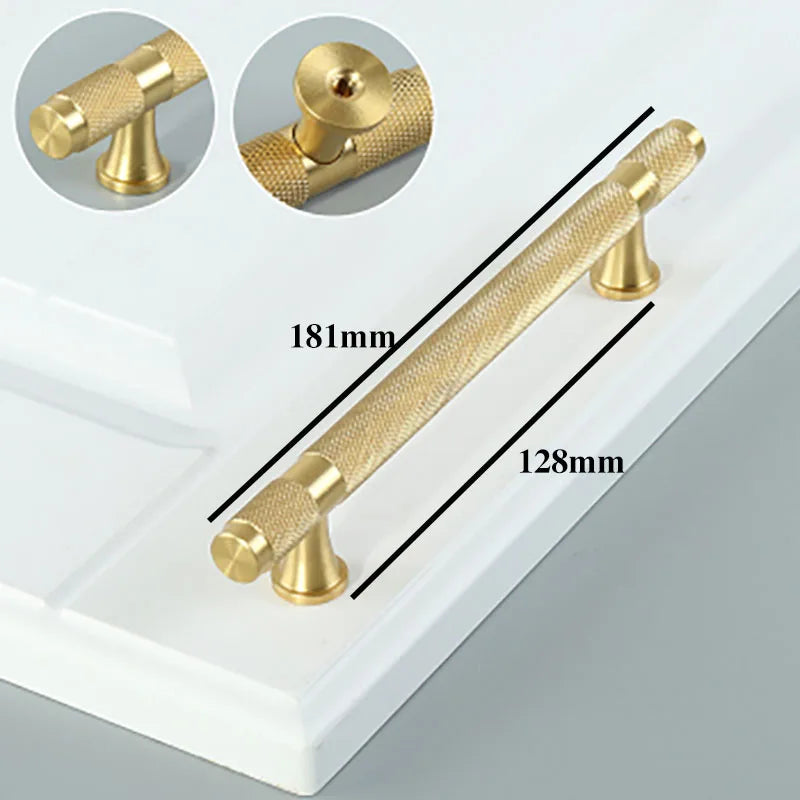 Gold Knurled Brass Handles – Textured Kitchen Cabinet Pulls and Wardrobe Knobs (50-500mm)