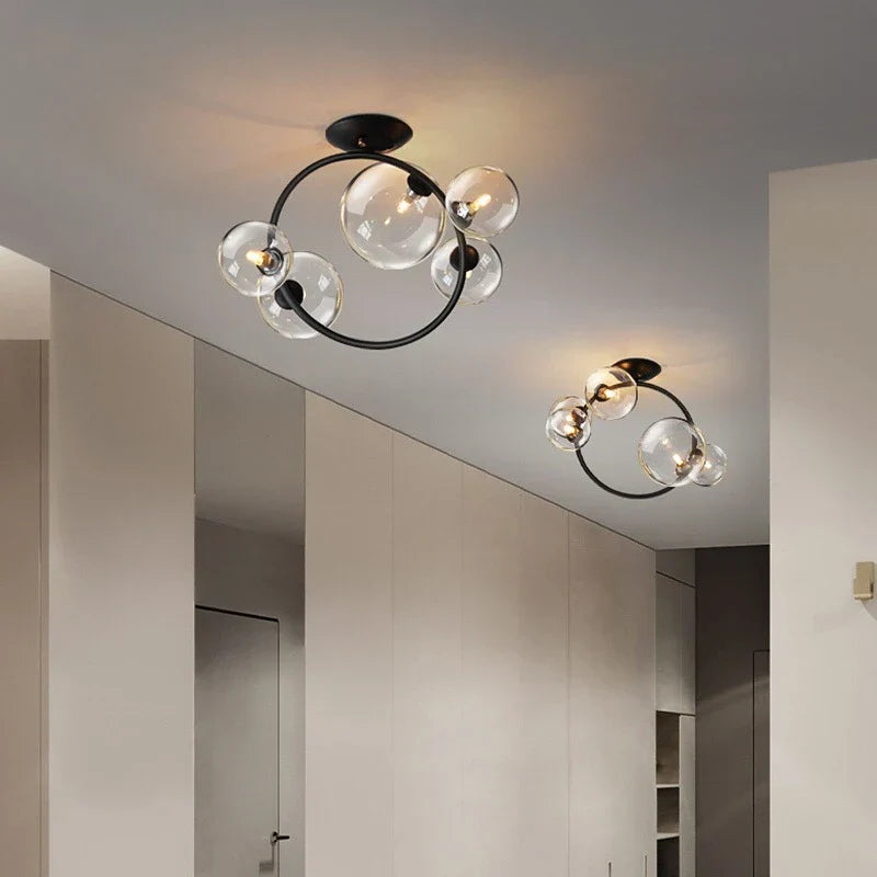 Nordic LED Ceiling Lights - Round Ring Lampshade with Glass Balls for Kitchen, Room, and Home Decor Indoor Lighting - Lustre Salon Fixture