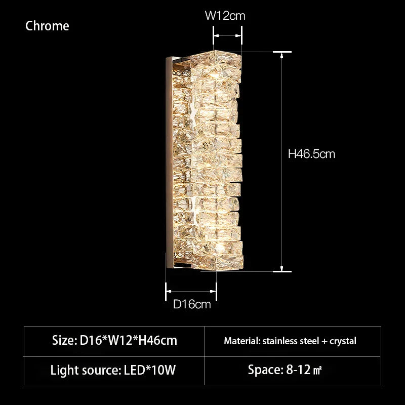 Chloe's - 3 Color Temperature Wall Lamp Crystal K9 LED Wall Light Chrome Gold Indoor Bright Wall Sconce for Living/Dining/Bed Room Hotel