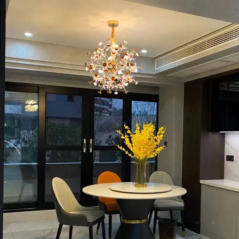 Contemporary Dandelion LED Chandelier - Fashionable Branch Design with Colorful Crystal Accents