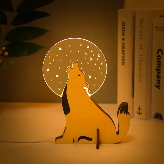 Wood and Acrylic Animals LED Night Light - Charming Decor for Children's Bedrooms