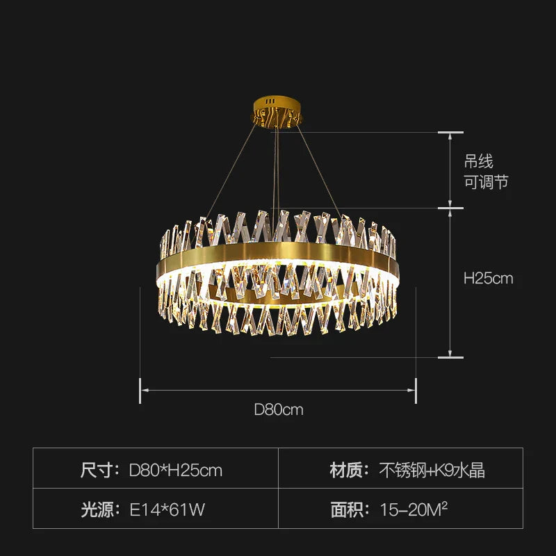 Luxury Crystal LED Chandelier - High-Quality K9 Ceiling Lighting Fixture for Elegant Living Rooms and Dining Spaces