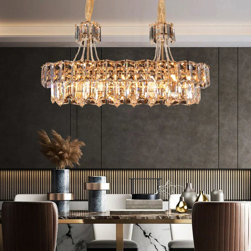 Contemporary LED Crystal Chandelier - Illuminate Your Living Room with Elegant Round and Rectangle Golden Indoor Lighting