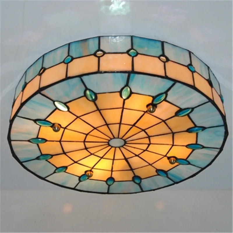 Vintage Mediterranean Tiffany Stained Glass Ceiling Lights - Elegance for Living, Dining, and Bedrooms