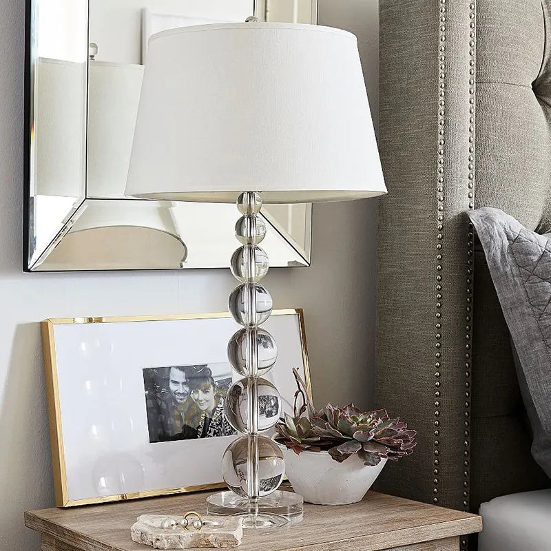 Luxury Crystal Table Lamp with Fabric Lampshade - Elegant Lighting for Living Room and Bedroom