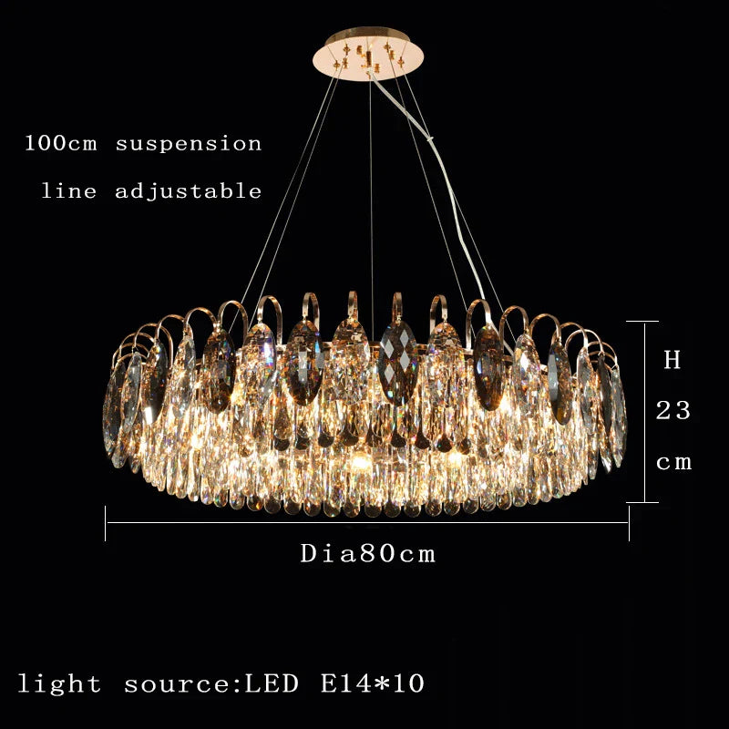 New Modern Crystal Chandelier - Luxurious Home Decor Lighting in Round Gold Design with LED Illumination