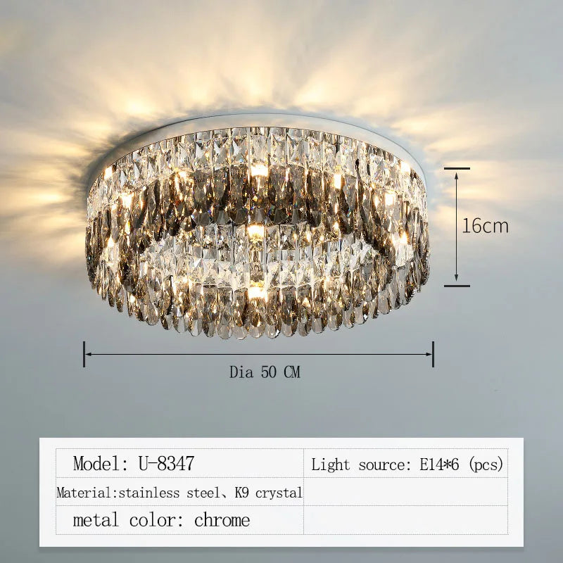 Nordic Simple Modern Crystal Ceiling Lamp - Chrome Silver Finish for Living, Dining, and Bedroom Spaces
