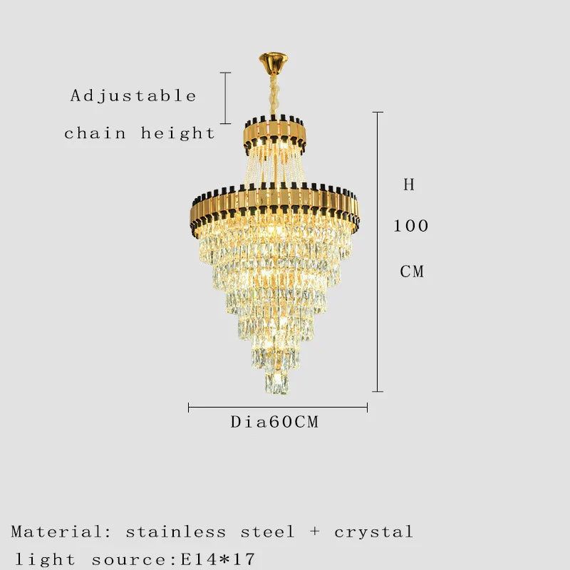 Duplex Building Chandelier - Post-Modern Light Luxury Crystal Elegance for Villas, Living Rooms, and Staircase Illumination