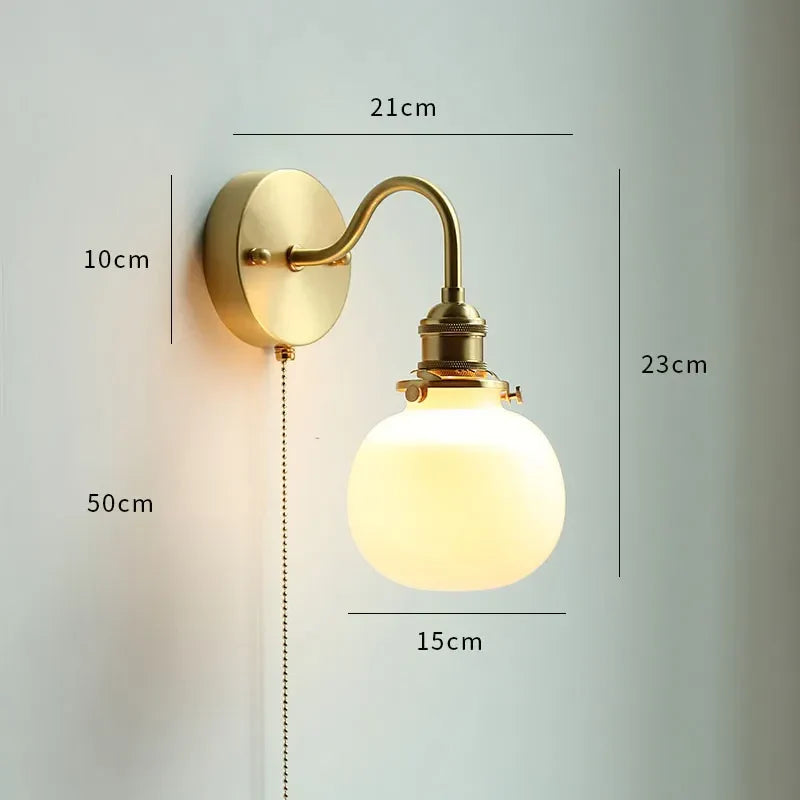 Modern Ceramic Wall Lamp with Pull Chain Switch - Stylish Lighting for Bathrooms, Mirrors, and Stairways