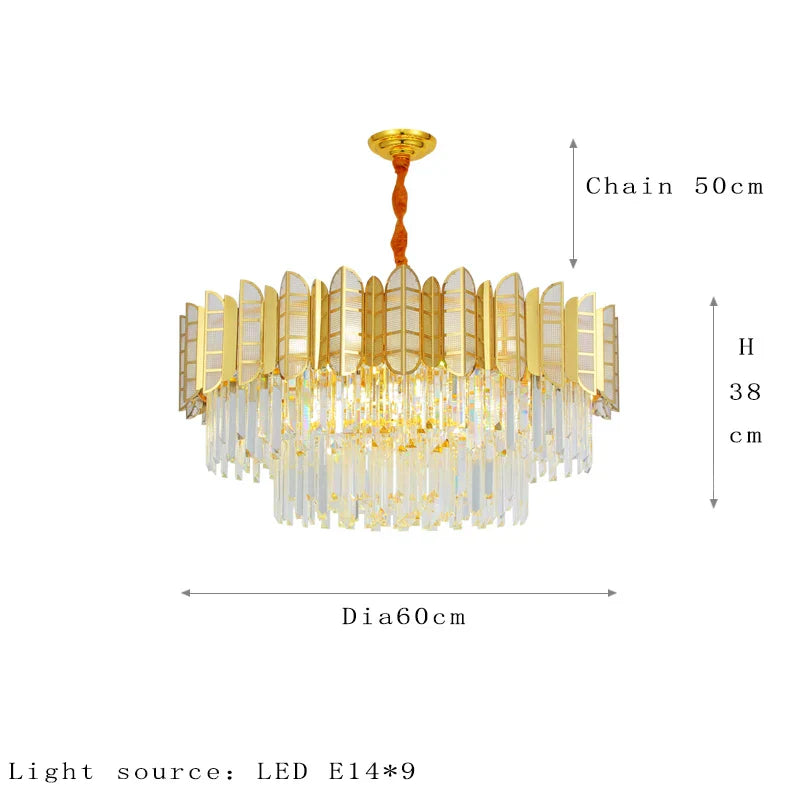 LED Stainless Steel Golden Post-Modern Chandelier - Light Luxury Crystal Elegance for Living Rooms, Bedrooms, and Dining Spaces