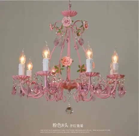 Contemporary Pink Ceiling Chandelier - E14 LED Lighting with Crystal, Iron, and Ceramic Accents