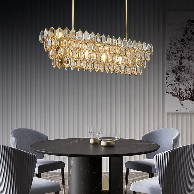 Modern Style Golden Luster Suspended Crystal Chandelier - Elegance for Living Rooms, Bedrooms, and Dining Spaces